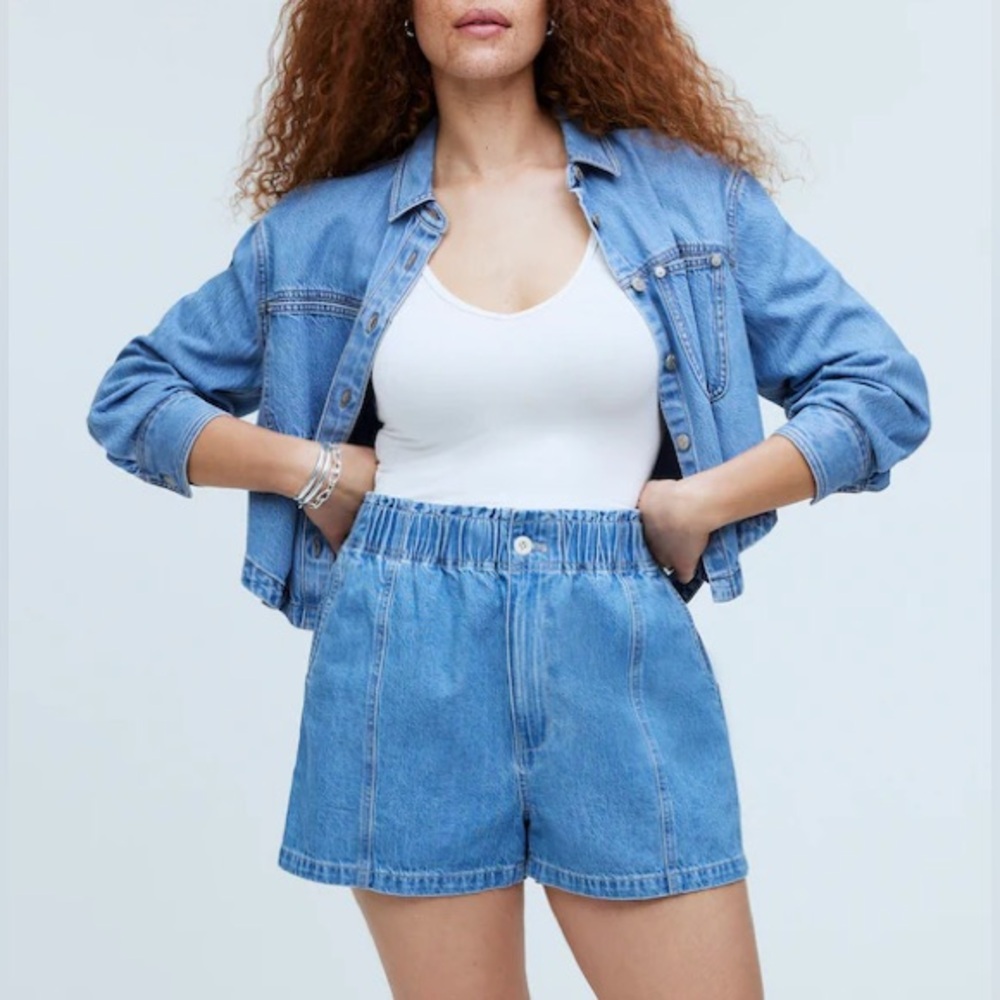 Madewell Denim Blue Seam Detail Paperbag Waist Women's Shorts size 23
